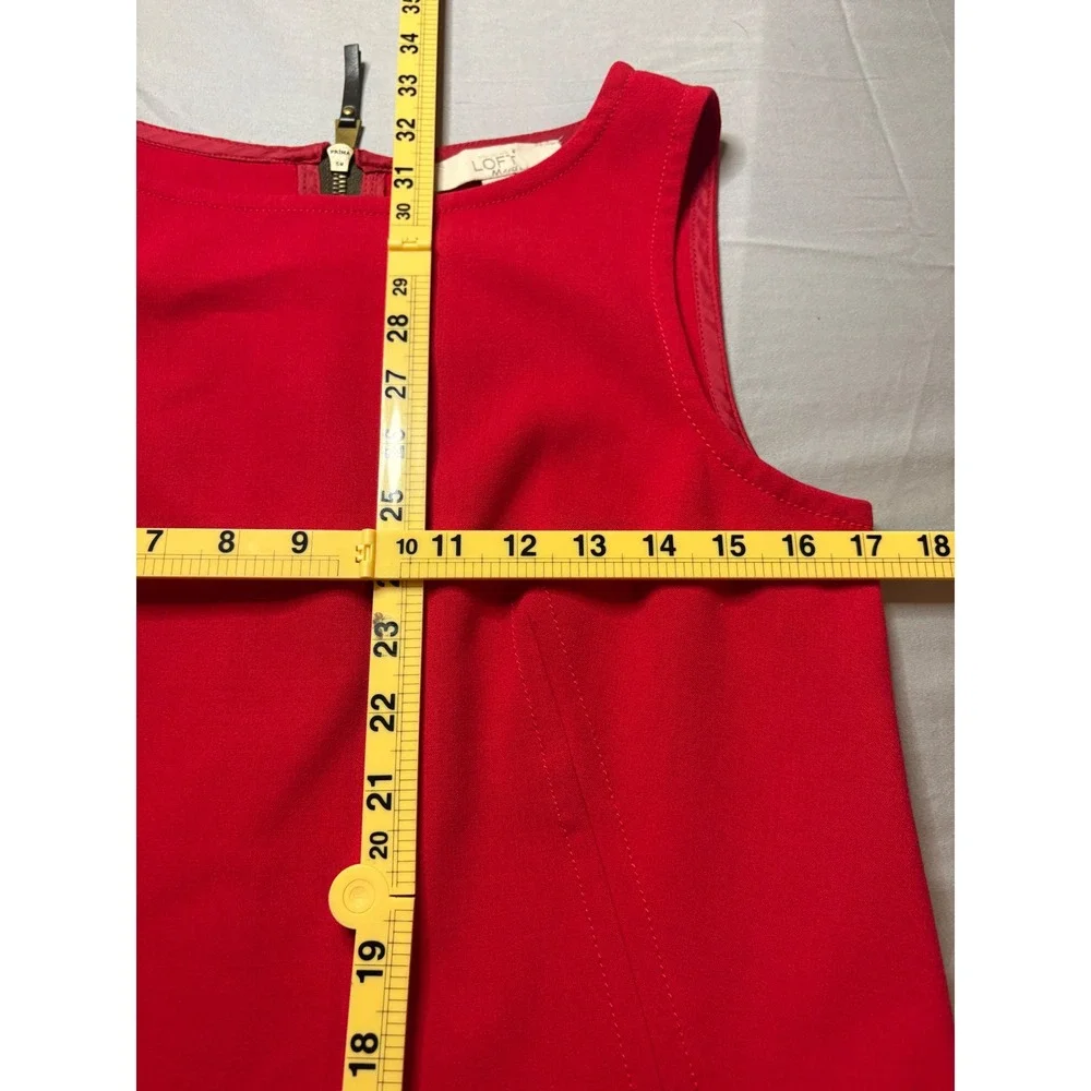 Ann Taylor LOFT Womens Red Sleeveless Drop Waist Shift Dress Size 6 Pocket Zip - Picture 5 of 5